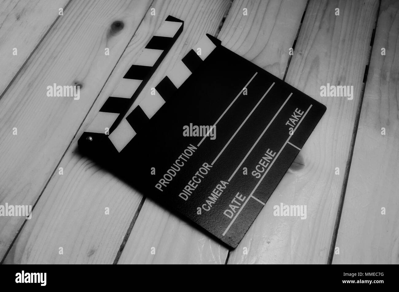 Ardesia, clapboard per video e film di produzione in bianco e nero Foto Stock