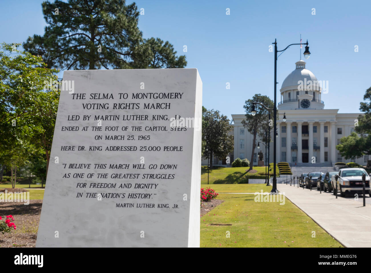 Montgomery, Alabama - un marcatore in Alabama State Capitol circa il 1965 Selma a Montgomery diritti di voto di marzo. Foto Stock