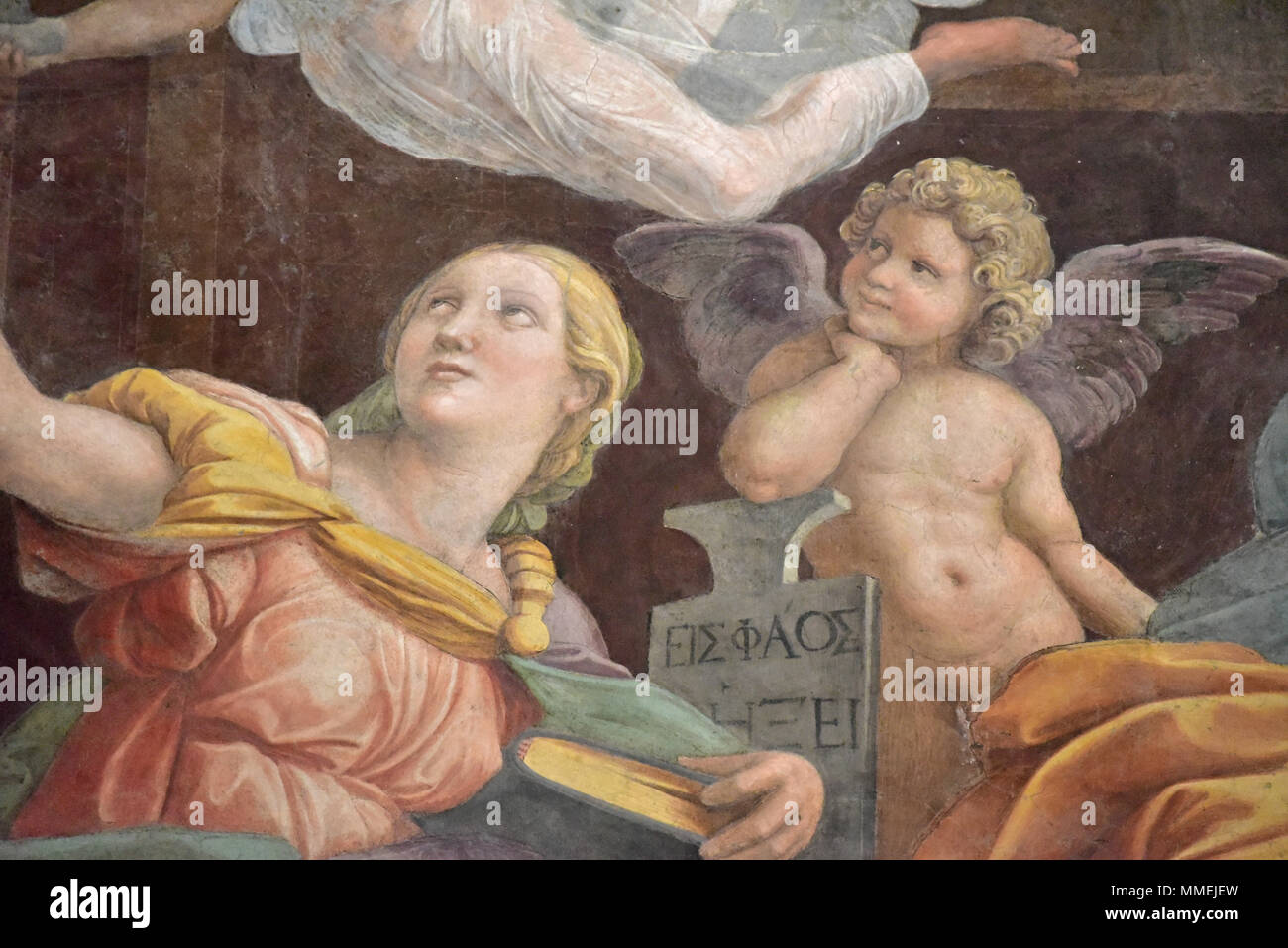 Affresco raffigurante Sibille di ricevere istruzioni dagli angeli, in Santa Maria della Pace, di Raffaello, Roma, Italia Foto Stock