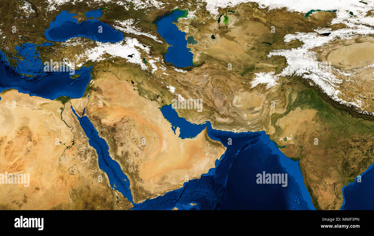 Medio Oriente e Asia orientale, Israele e Iran come sembra che dallo spazio. Gli elementi di questa immagine sono arredate dalla NASA. Foto Stock
