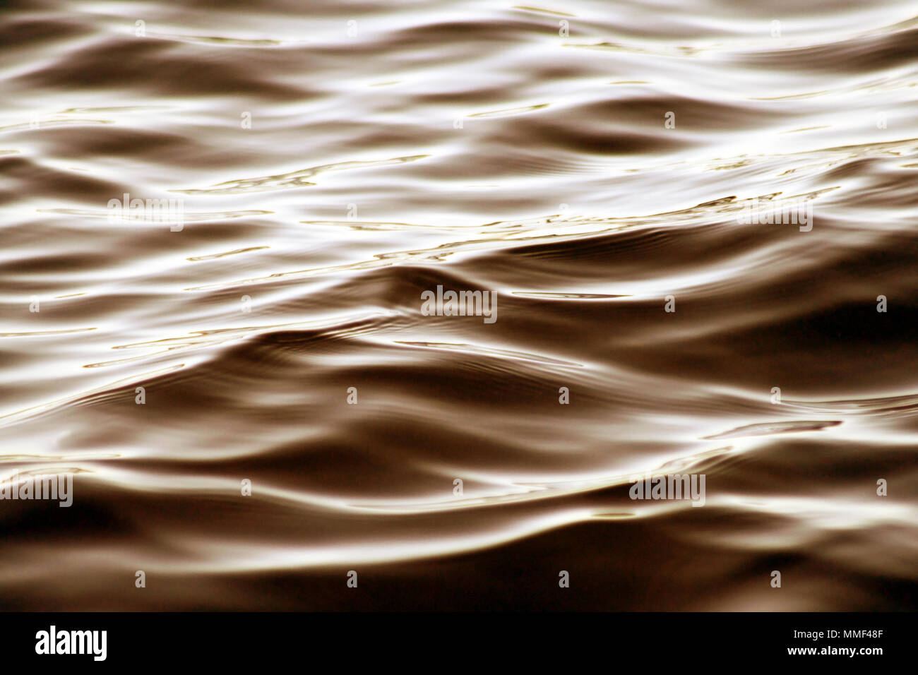 Morbide ondulazioni si muovono lungo la superficie di bronzo belle acque colorate Foto Stock