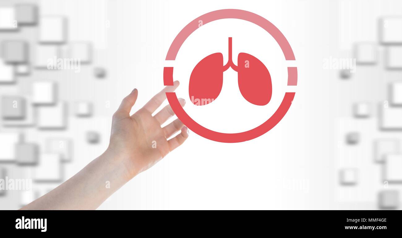 Icona dei polmoni e della mano di toccare Foto Stock