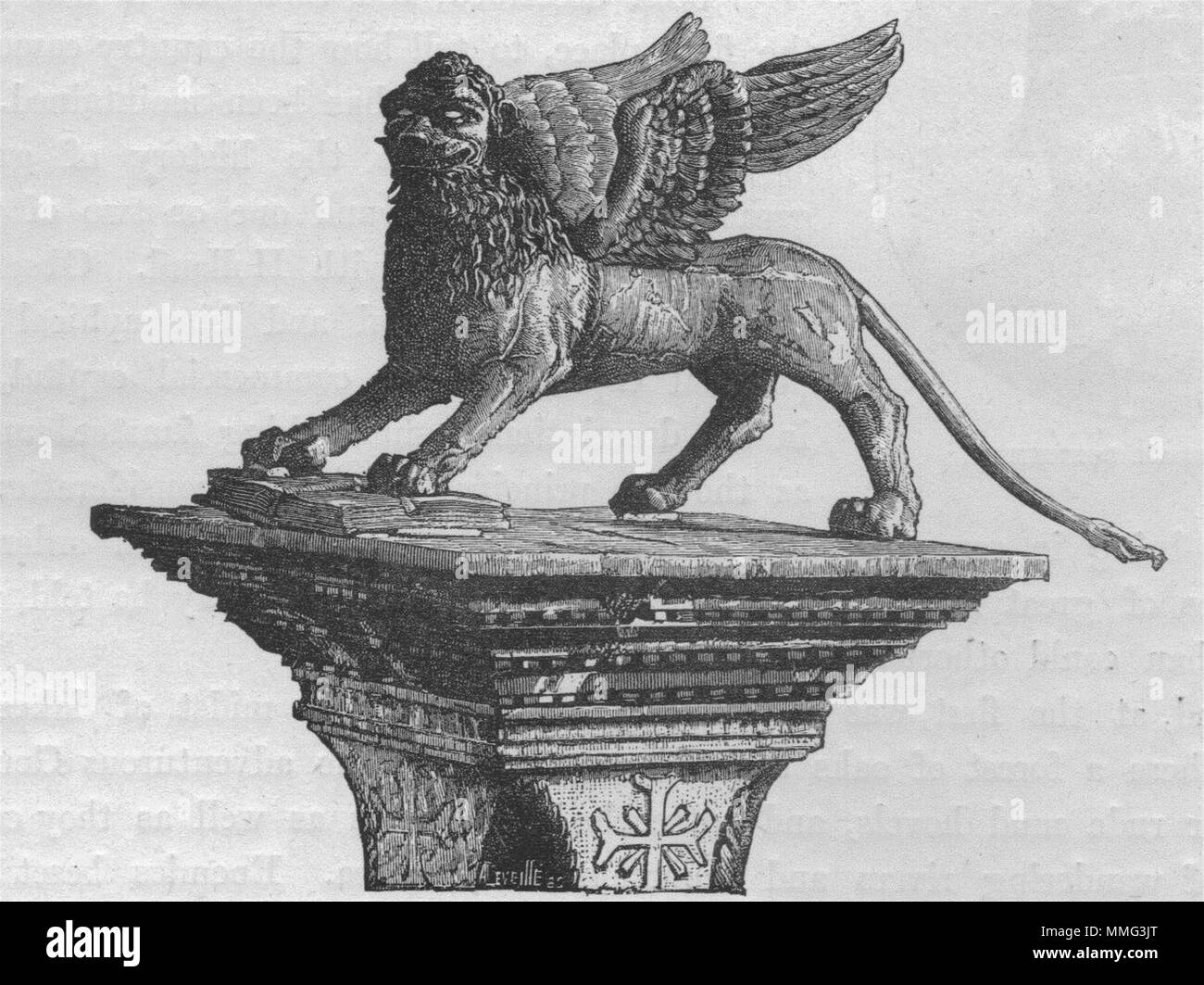 Venezia. Il leone alato di San Marco 1882 antica vintage delle immagini di stampa Foto Stock