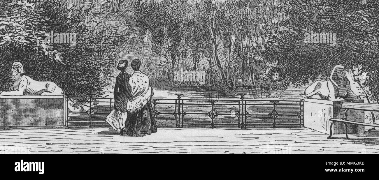 AMSTERDAM. Nei giardini zoologici, Amsterdam 1882 antica immagine di stampa Foto Stock
