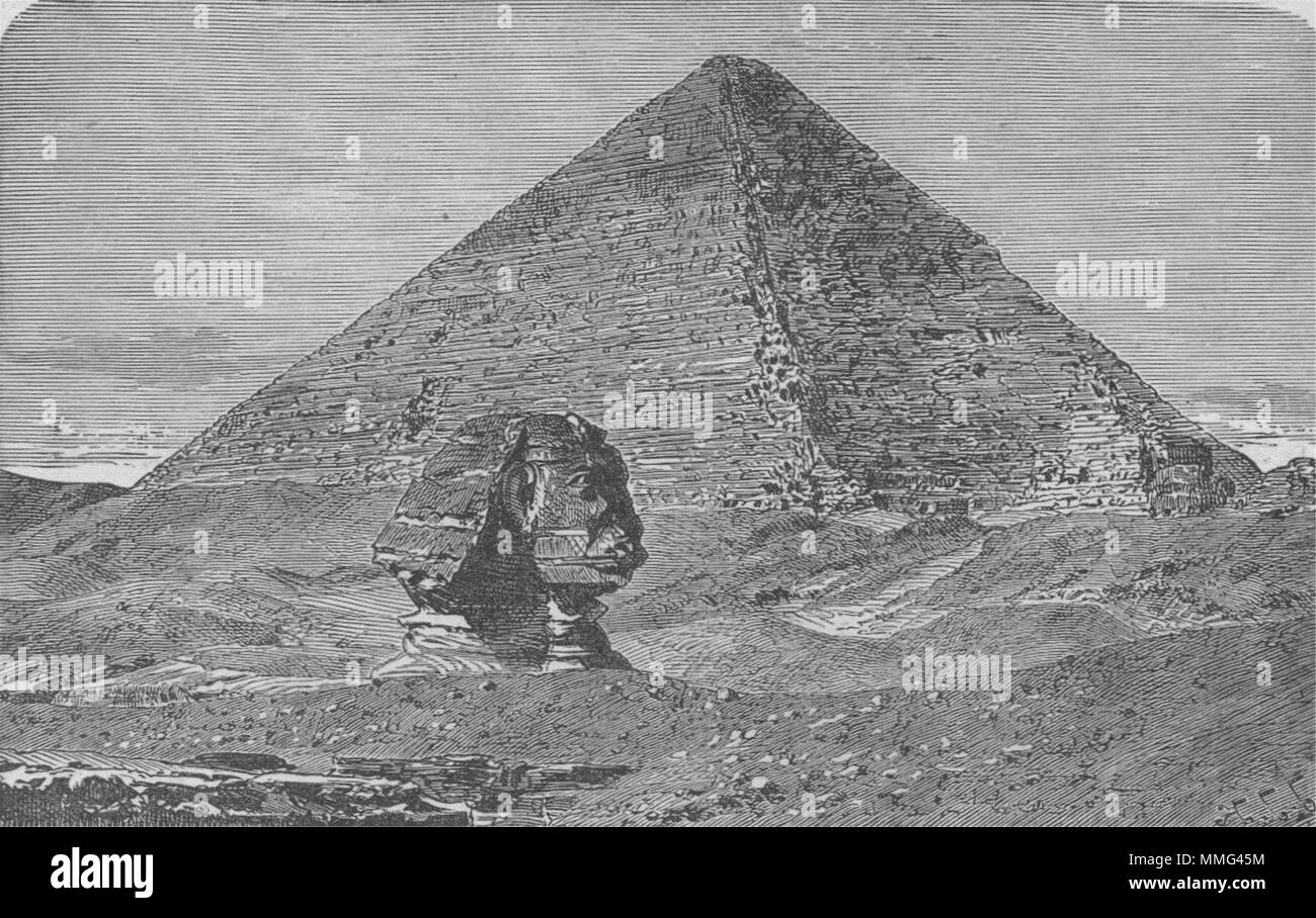 Il Cairo. La Grande Piramide e la Sfinge 1882 antica vintage delle immagini di stampa Foto Stock