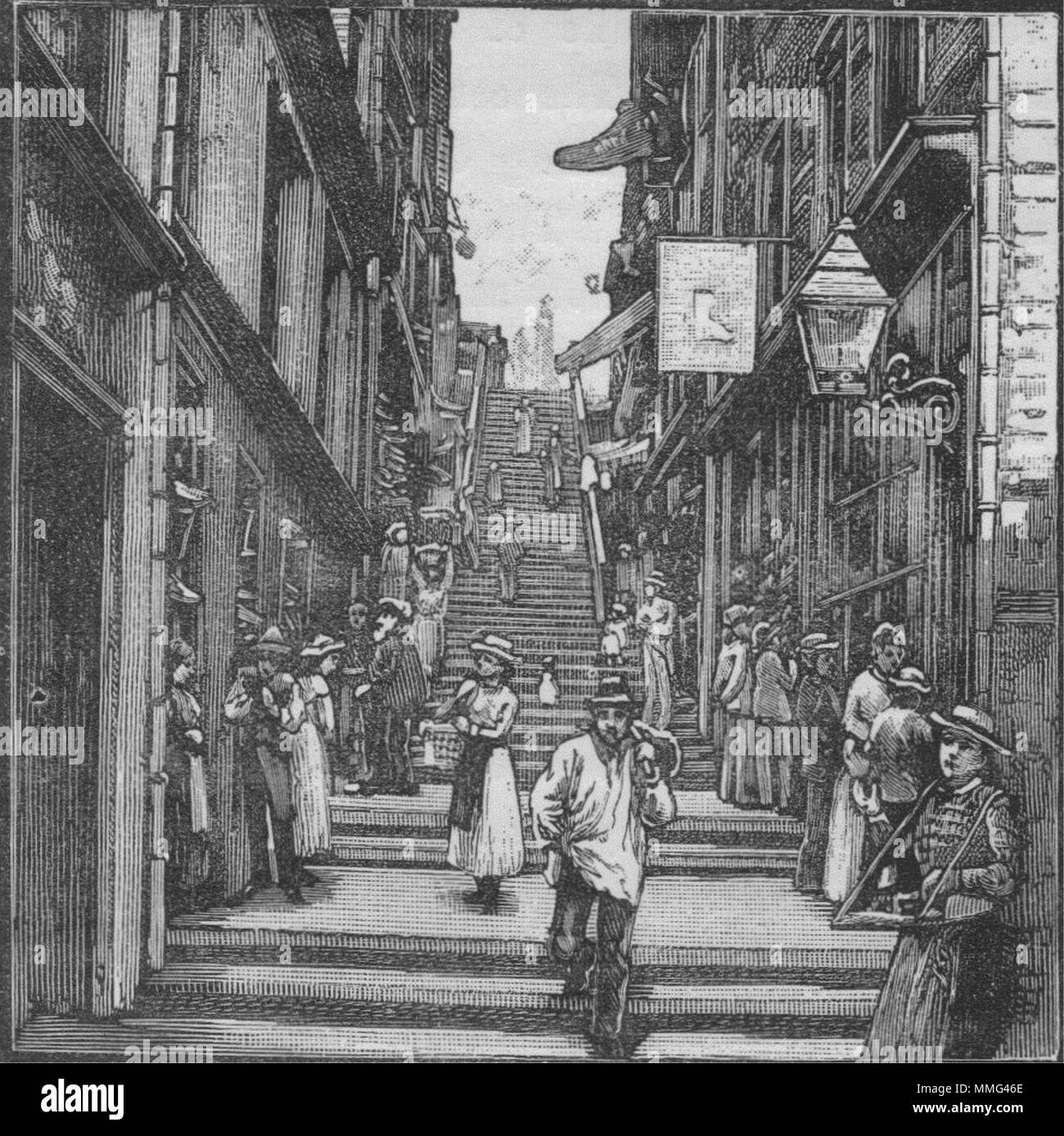 QUEBEC CITY. Champlain passi 1882 antica vintage delle immagini di stampa Foto Stock