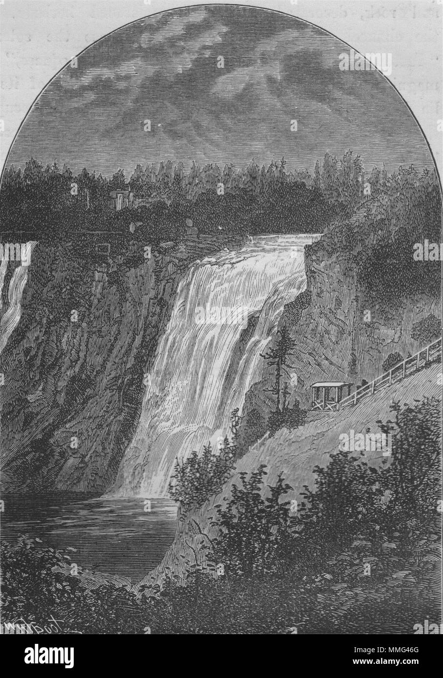 QUEBEC CITY. Le Cascate di Montmorenci 1882 antica vintage delle immagini di stampa Foto Stock