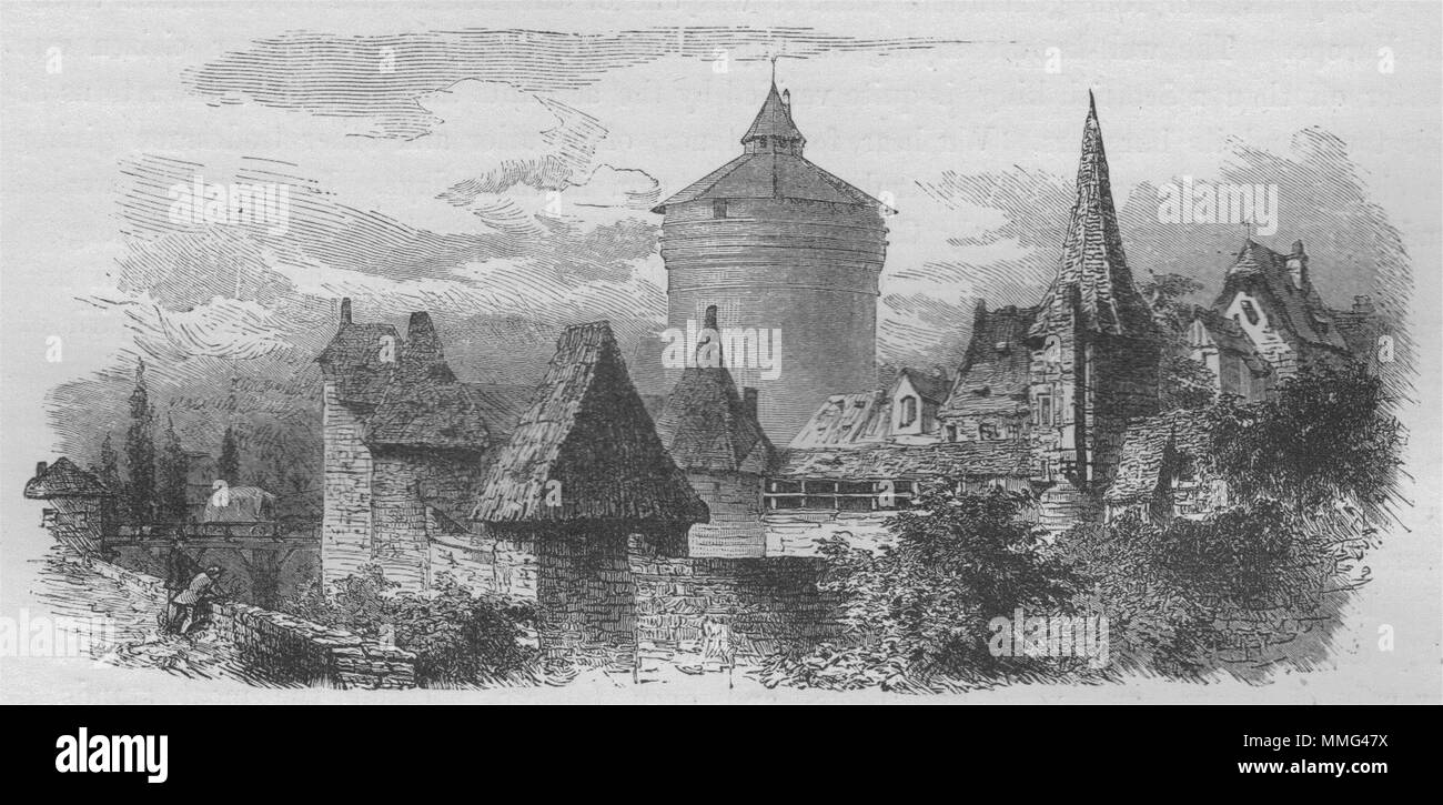 Norimberga. Le mura della città di Norimberga 1882 antica vintage delle immagini di stampa Foto Stock