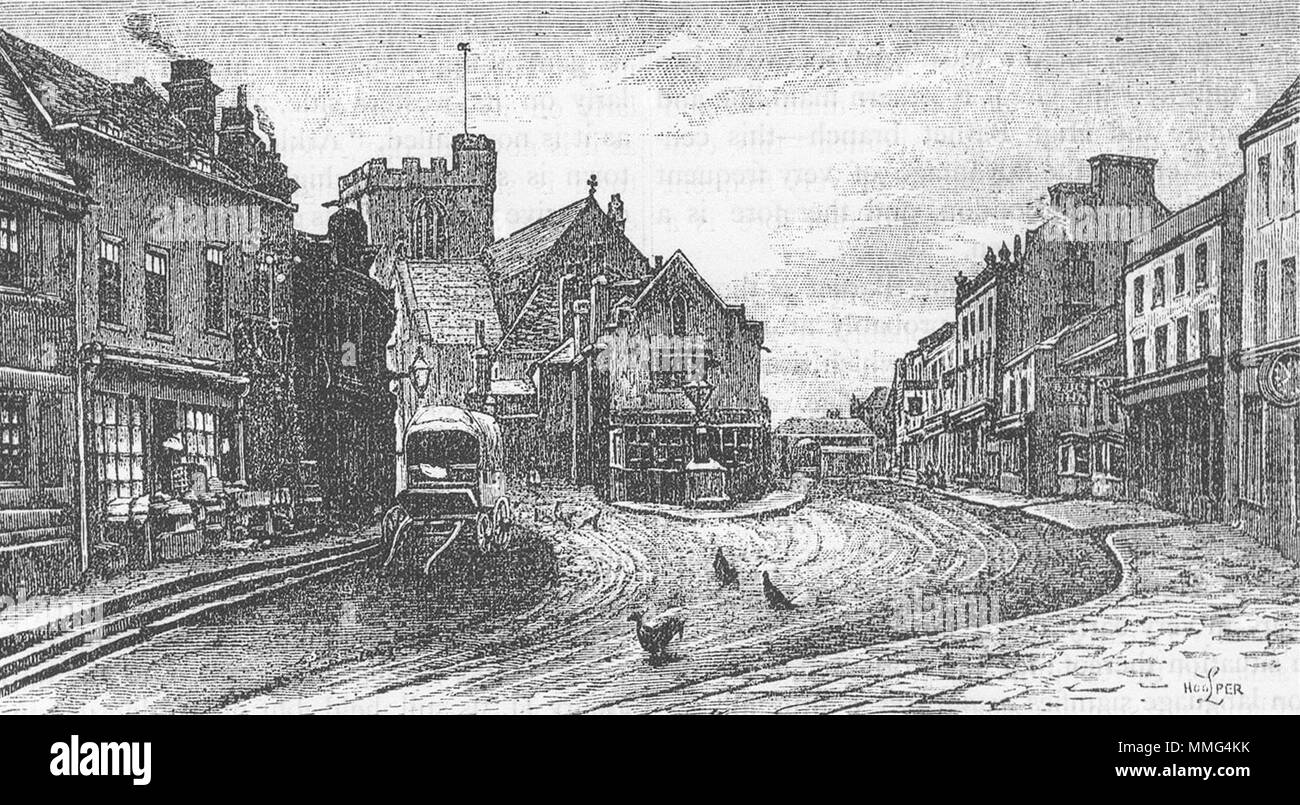 HIGH BARNET. High street, High Barnet 1888 antica vintage delle immagini di stampa Foto Stock