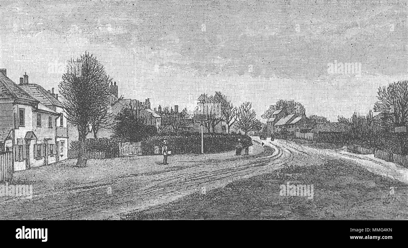 HIGH BARNET. La Hadley verde (sito della battaglia di Barnet) 1888 antica stampa Foto Stock