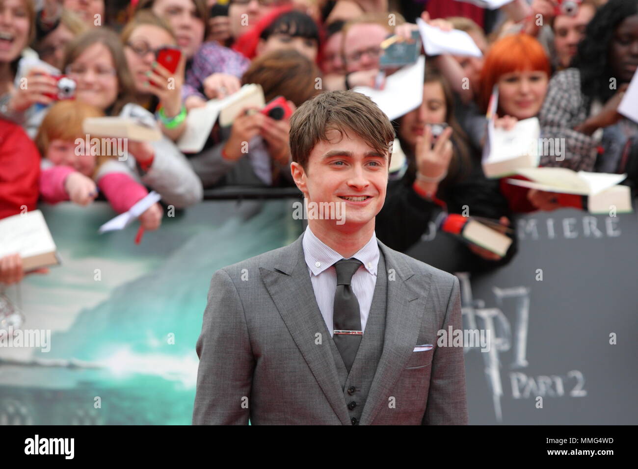 Regno Unito - Animazione - Daniel Radcliffe presso la UK Premiere del film di Harry Potter ed il Deathly Hallows - parte 2, Trafalgar Square a Londra il 7 Luglio 2011 Foto Stock
