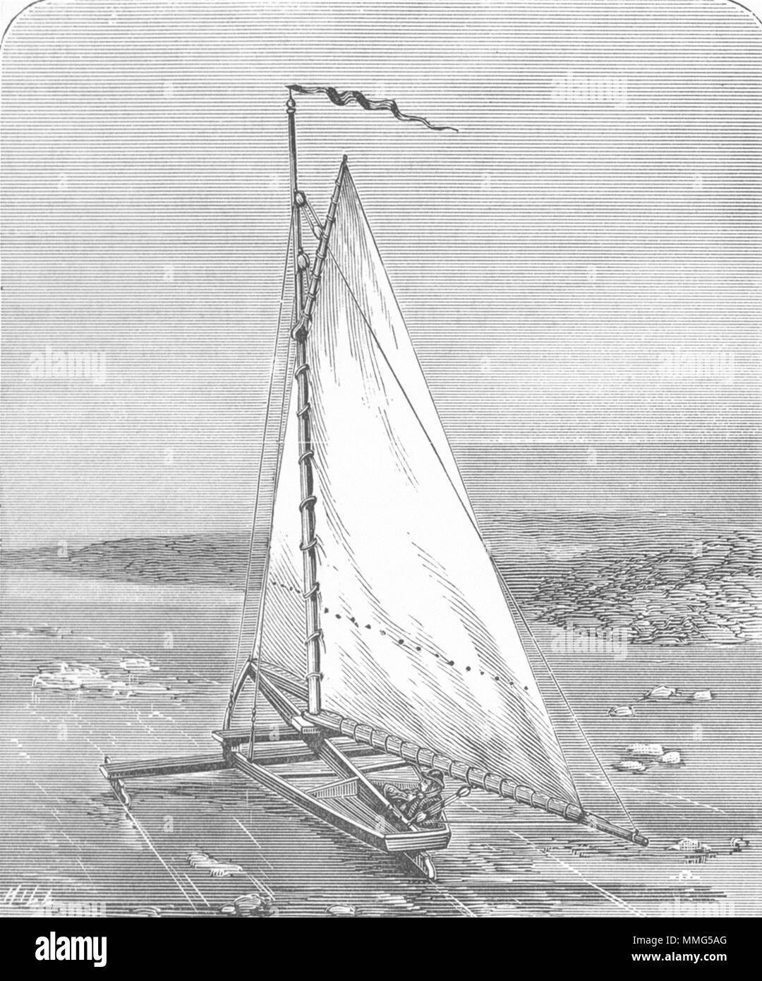 Yacht. Ice Yachting. American Yacht "haze" 1891 antica immagine di stampa Foto Stock