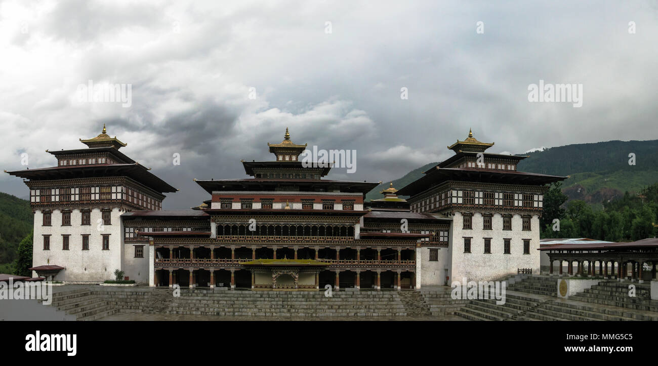 Vista esterna di Tashichho dzong 24-05-2011 Thimphu Bhutan Foto Stock