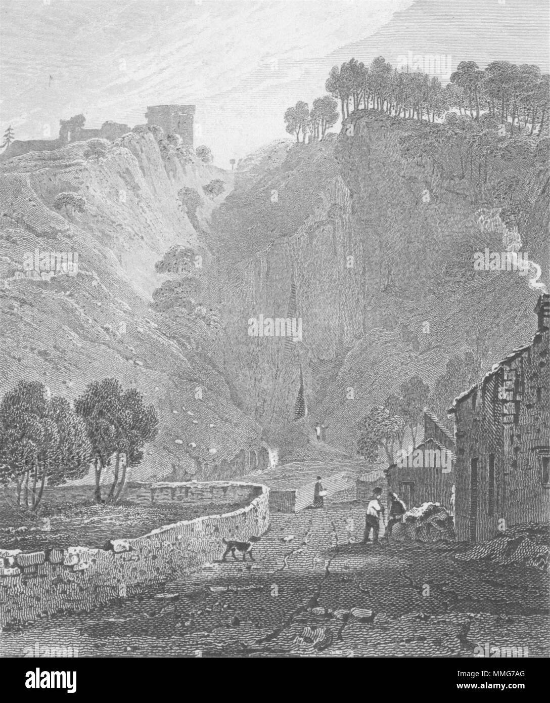 DERBYS. Peverel Castello, Derbyshire. DUGDALE c1840 antica immagine di stampa Foto Stock