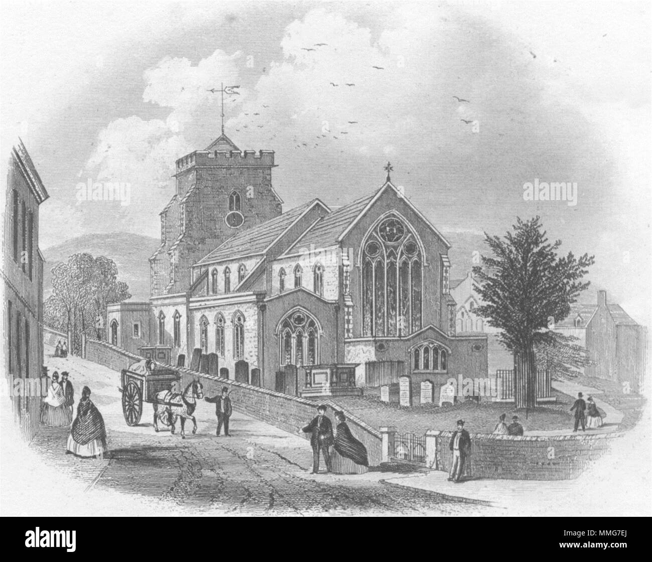 SUSSEX. Chiesa di Santa Maria, Eastbourne. Newman 1860 antica immagine di stampa Foto Stock