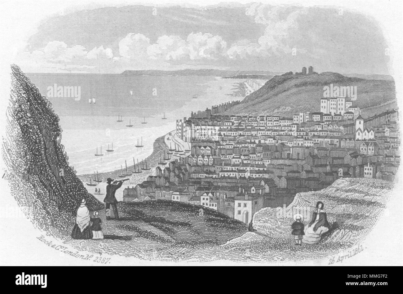 SUSSEX. Hastings Beachy Head & Pevensey Bay 1860 antica immagine di stampa Foto Stock
