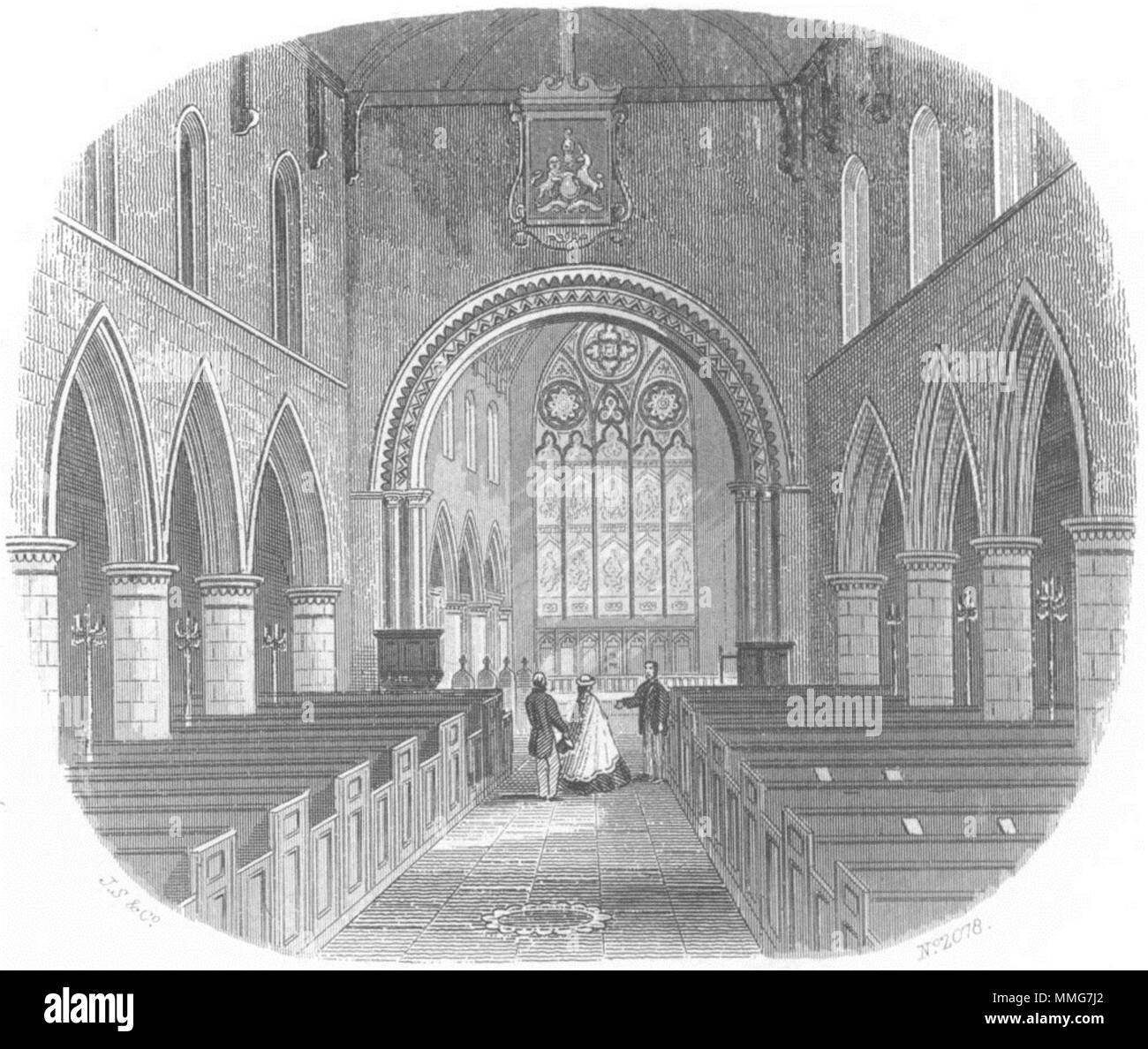 SUSSEX. & St Mary's Church Eastbourne. Rock 1860 antica immagine di stampa Foto Stock