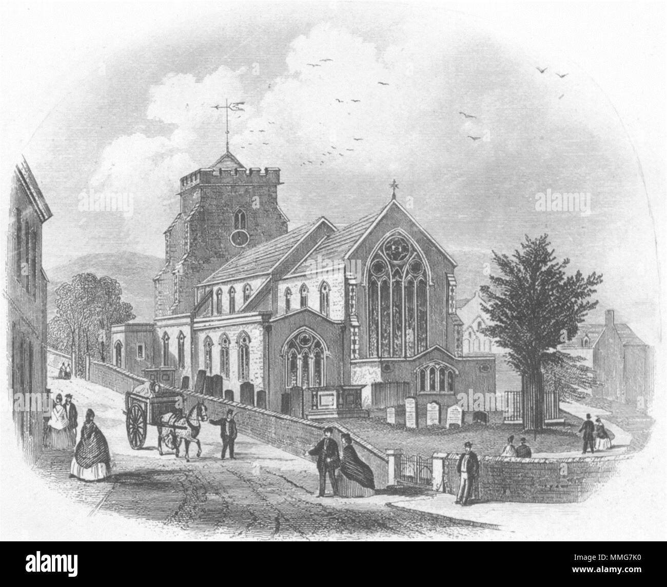 SUSSEX. Chiesa di Santa Maria, Eastbourne. Newman 1860 antica immagine di stampa Foto Stock