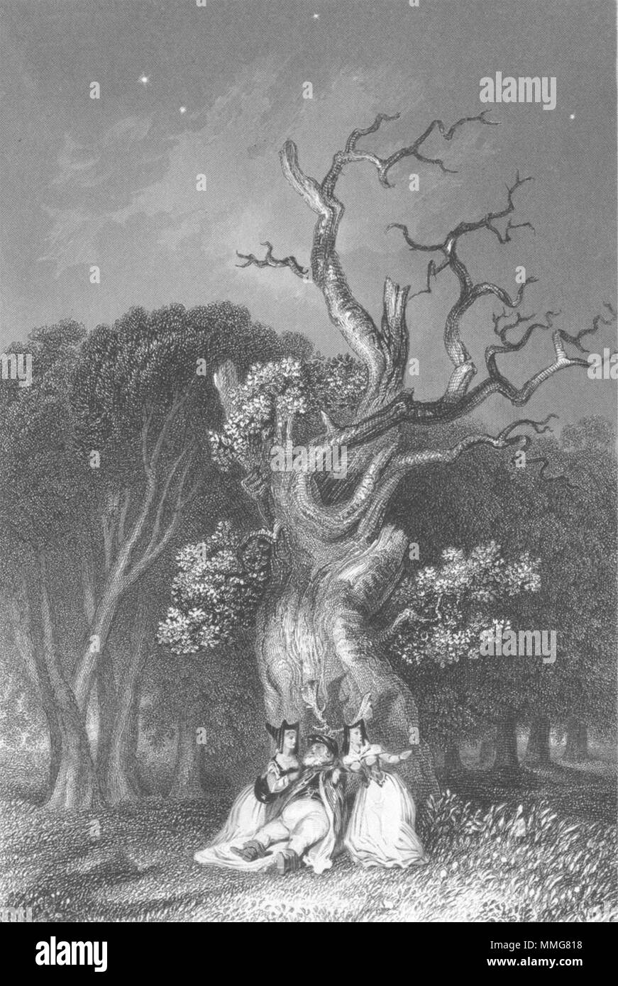 BERKS. Herne di rovere. Windsor Park. Sargent 1846 antica immagine di stampa Foto Stock
