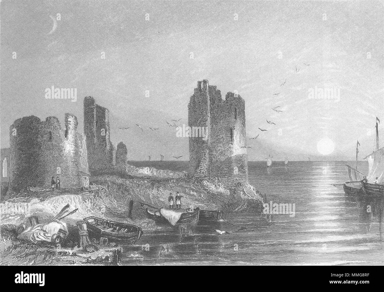 Il Galles. Rimane Flint Castle(1840) 1854 antica vintage delle immagini di stampa Foto Stock
