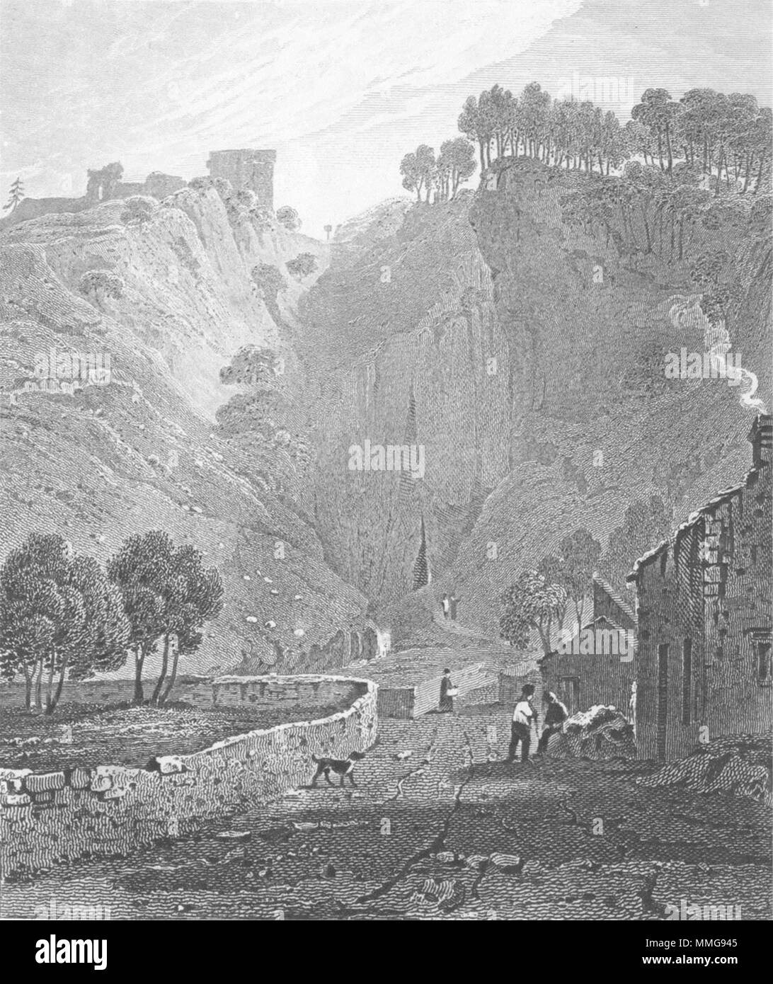 DERBYS. Peverel Castello, Derbyshire. DUGDALE c1840 antica immagine di stampa Foto Stock