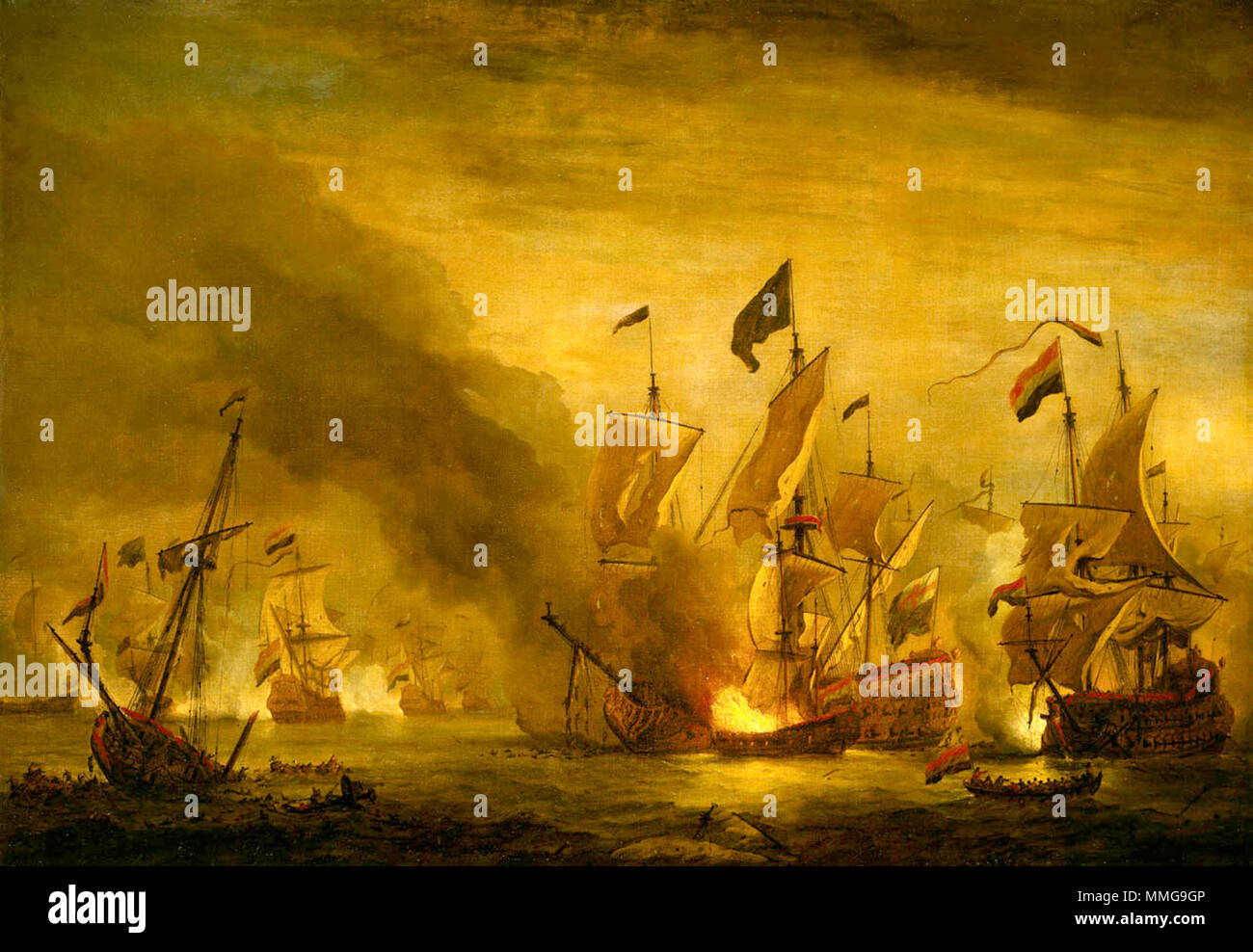 La battaglia navale di Solebay ha avuto luogo nel 1672 ed è stata la prima battaglia navale della terza guerra anglo-olandese. Battaglia di Solebay da Willem van de Velde il giovane. Foto Stock