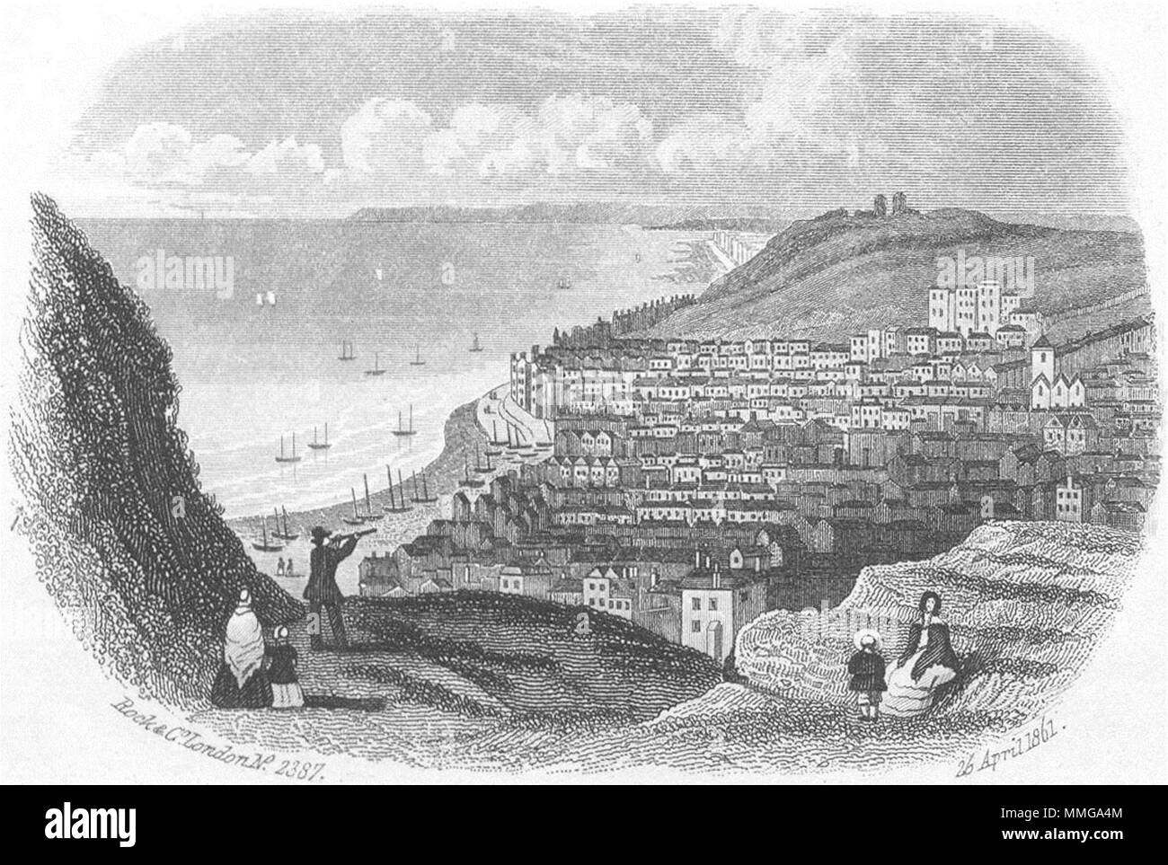 SUSSEX. Hastings Beachy Head & Pevensey Bay c1855 antica immagine di stampa Foto Stock