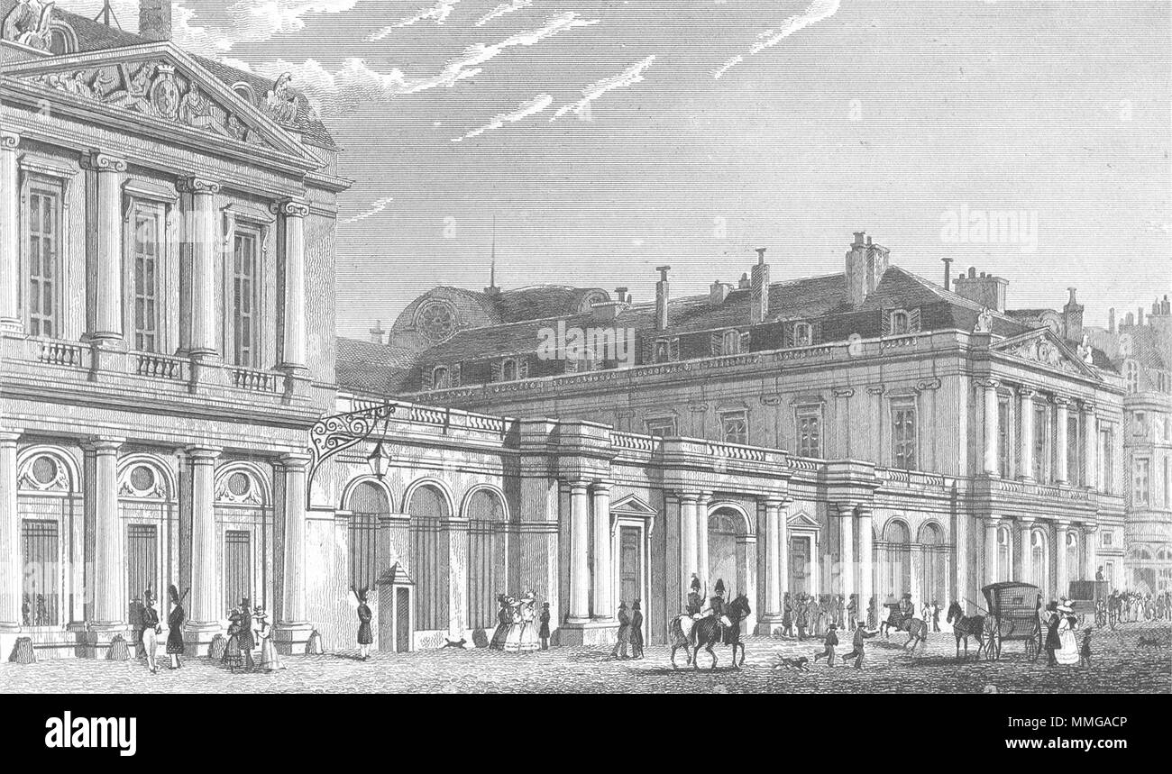 Parigi. Palais Royal, St anteriore. La Francia. Pugin cani 1834 antica stampa Foto Stock