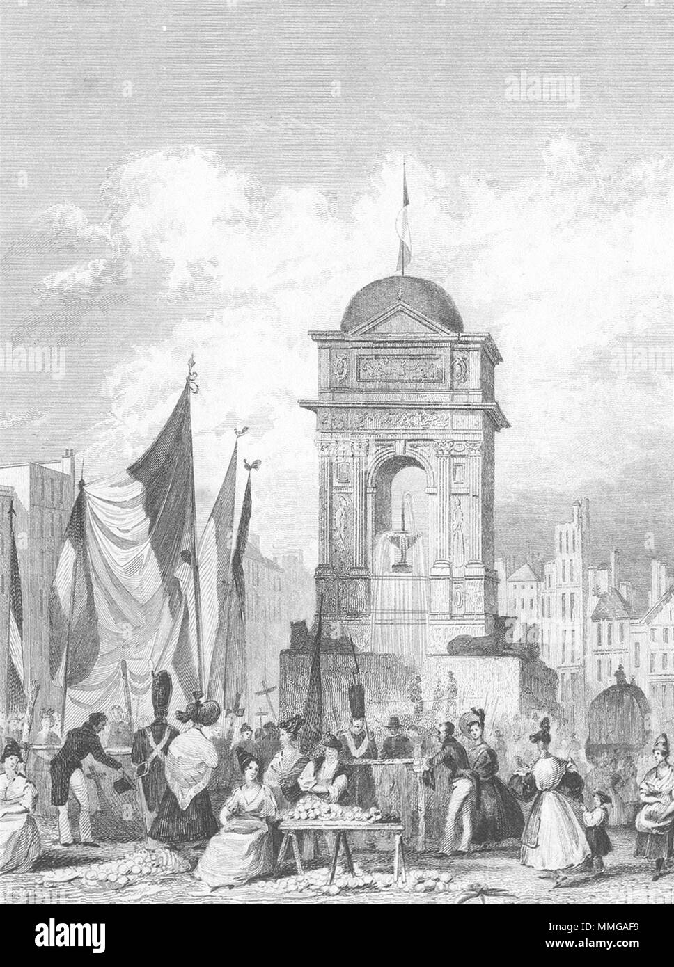 Parigi. Tombeau Consacre Memoire. bandiera cane 1828 antica immagine di stampa Foto Stock