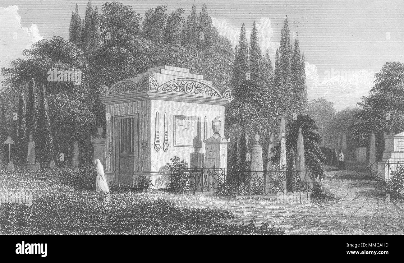 PERE LACHAISE. Monumento. La Francia. Pugin solitario nun 1834 antica stampa Foto Stock