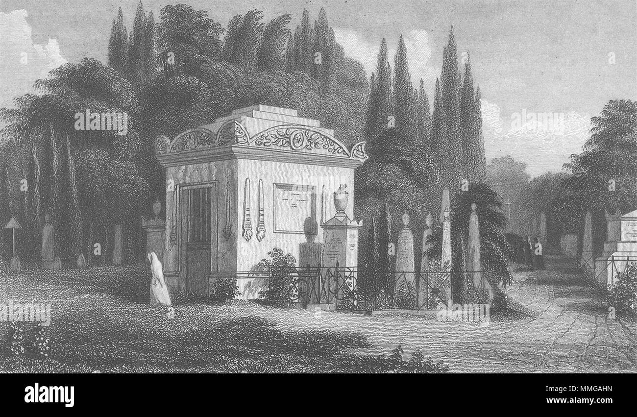 PERE LACHAISE. Monumento. Francia. nun croce 1828 antica immagine di stampa Foto Stock