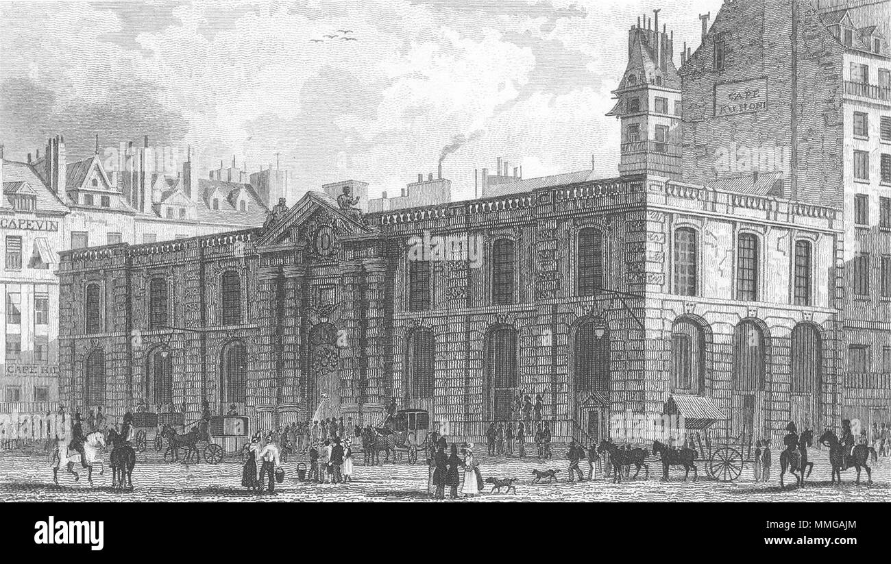 Parigi. Chateau D'eau Palais Royal. carrozza 1828 antica stampa Foto Stock