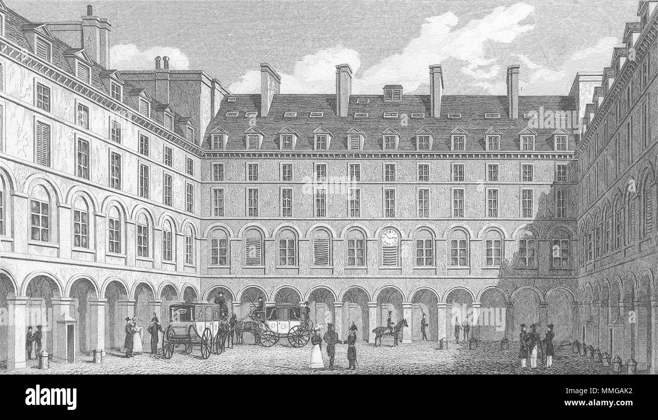 Parigi. Cour du Ministre delle finanze. Pugin carrelli 1828 antica stampa Foto Stock
