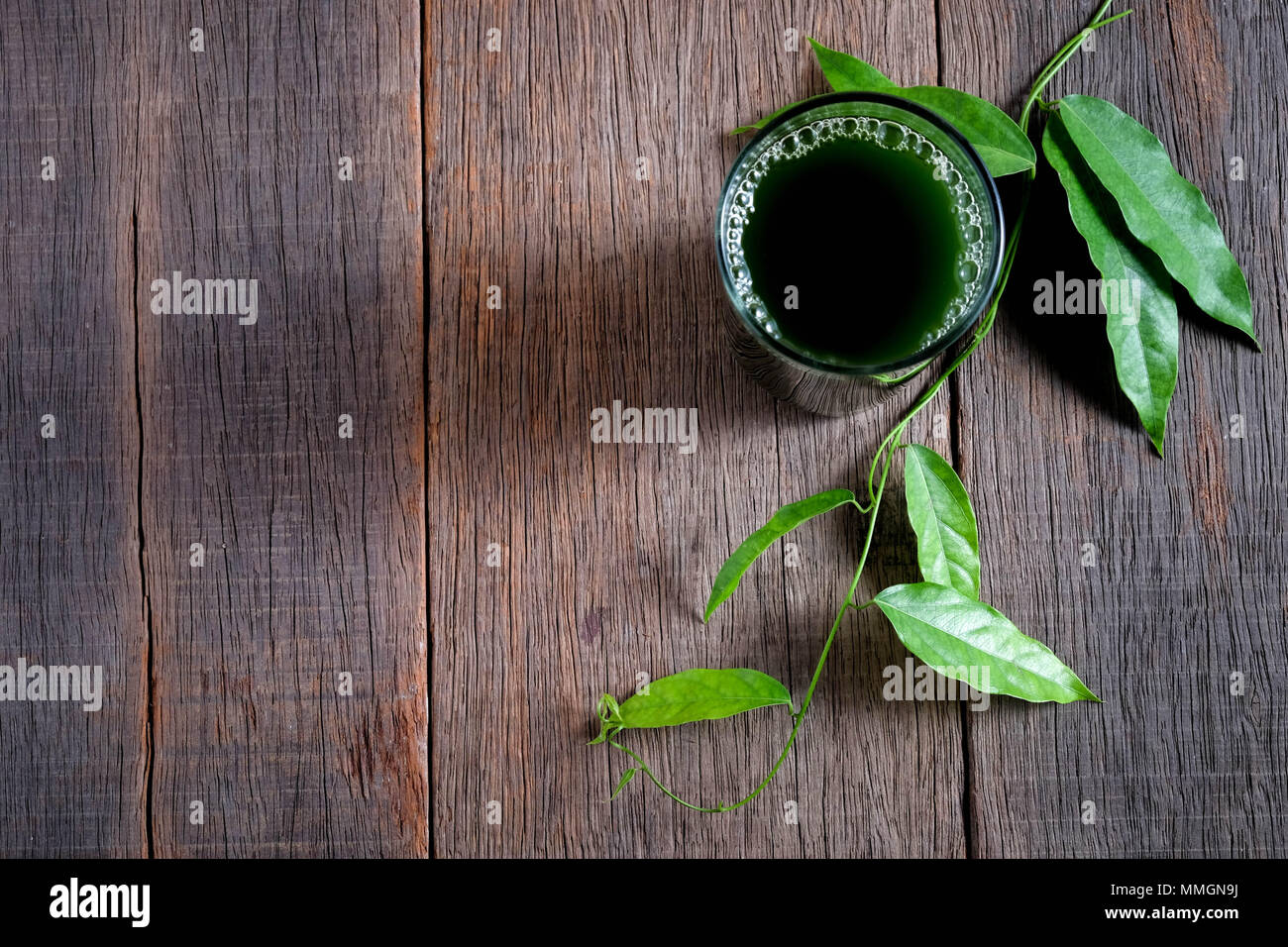 Erba di bambù, bai-ya-nang succo di frutta . (Nome scritto in Tailandia) Tiliacora triandra Foto Stock