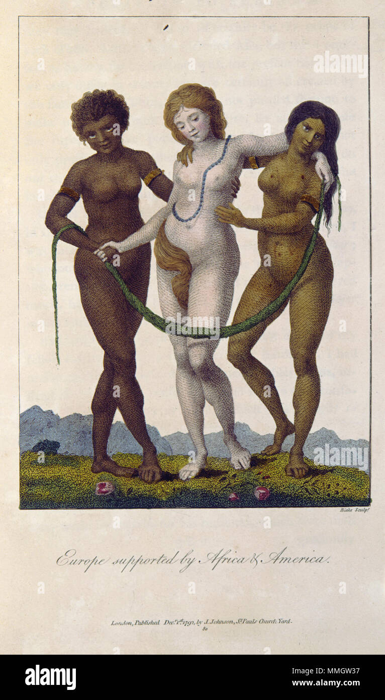. Inglese: Blake dopo John Gabriel Stedman narrativa di un cinque anni copia 2 oggetto 16: "l'Europa supportato da Africa e America " . 1796. William Blake (1757-1827) nomi alternativi W. Blake; Uil'iam Bleik Descrizione British pittore, poeta, scrittore, teologo, collezionista e incisore, Data di nascita e morte 28 novembre 1757 12 agosto 1827 Luogo di nascita e morte Broadwick Street Charing Cross sede di lavoro London Authority control : Q41513 VIAF:?ISNI 54144439:?0000 0001 2096 135X ULAN:?500012489 LCCN:?n78095331 NLA:?35019221 WorldCat Blake dopo John Gabriel Stedman narrativa di un fi Foto Stock