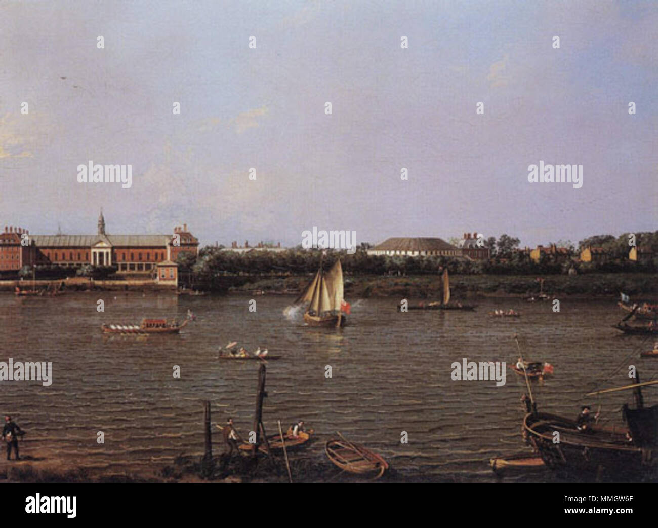 Canaletto - El Colegio de Chelsea, la Rotonda, la casa Ranelagh y el río Támesis, 1751 Foto Stock