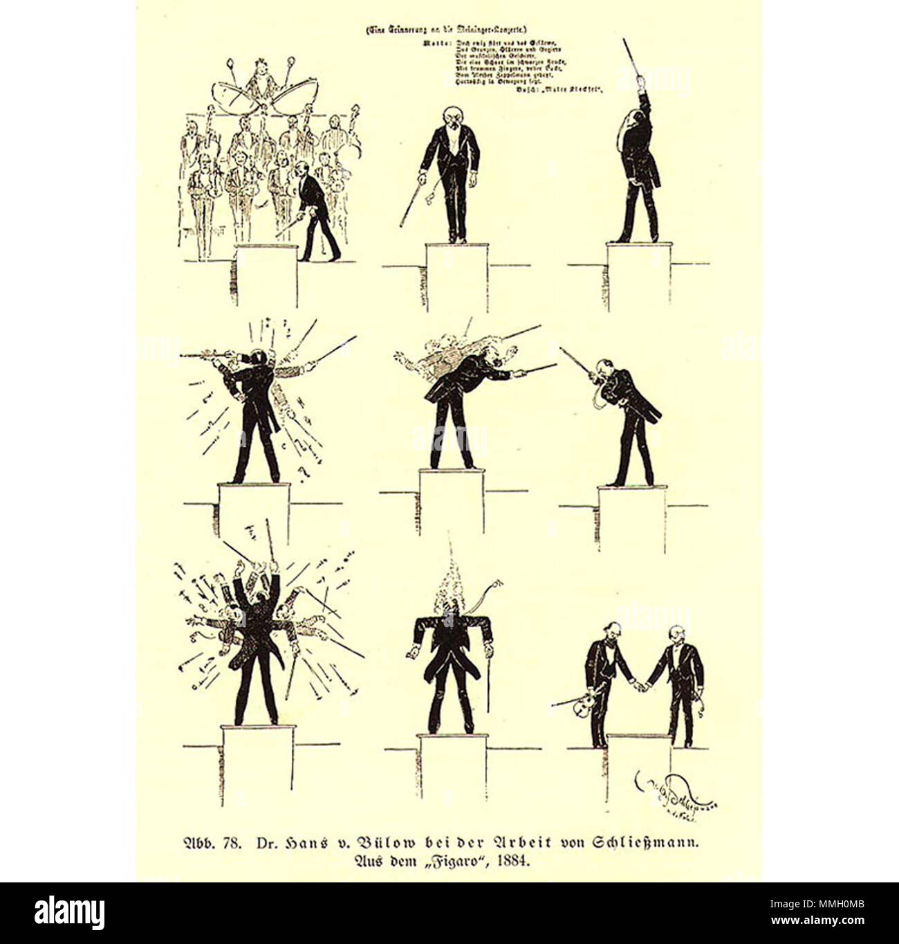 . Inglese: Hans von Bülow in conduzione. Caricature di Hans Schließmann pubblicato nel Figaro nel 1884. . Prima di 1884. Hans Schließmann (1852-1920) 103 Buelow da Schliessmann Foto Stock