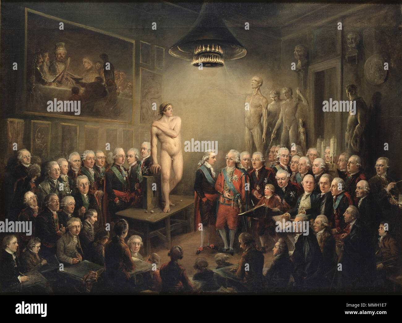 Gustav III la visita alla Royal Academy of Arts (Gustav III:s besök ho Konstakademien). 1782. Gustav IIIs visita alla Accademia Reale delle Arti Foto Stock