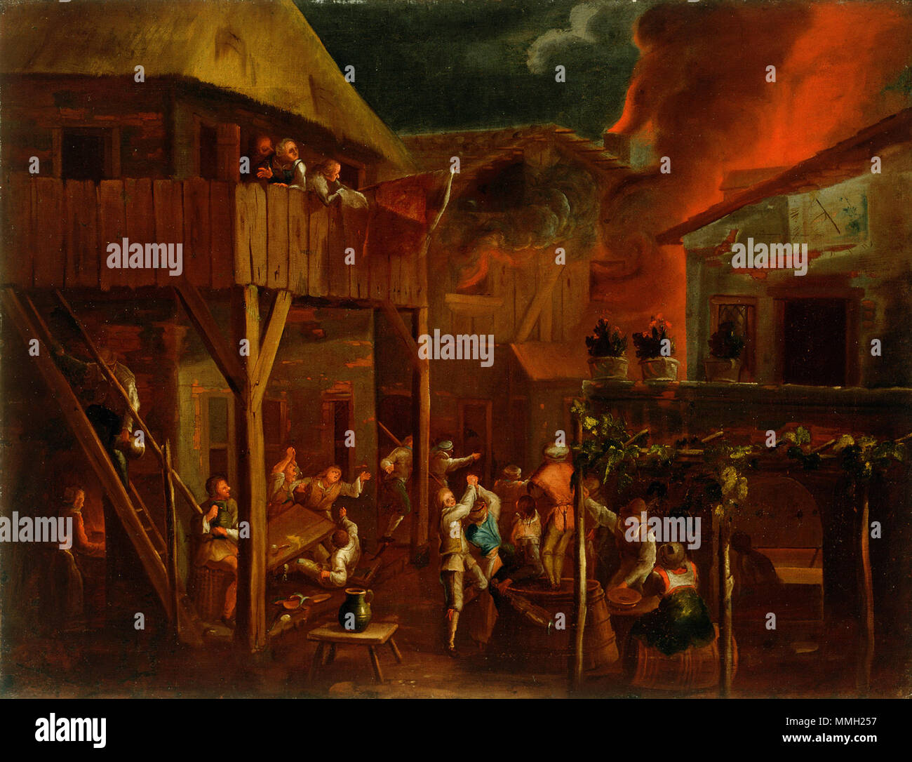 4 T Gillis van Valckenborch - Požar na vasi s krčmo Foto Stock