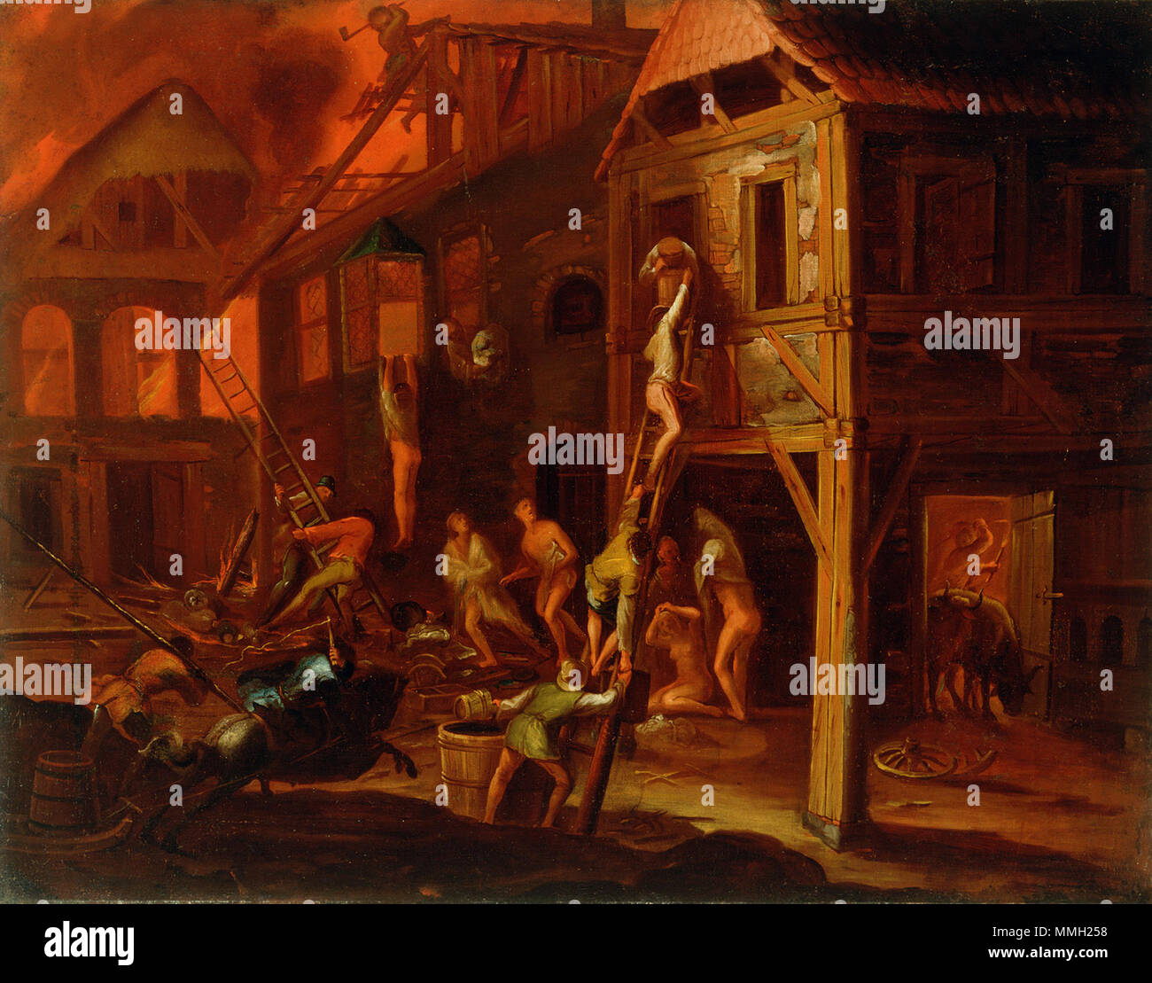 4 T Gillis van Valckenborch - Požar na vasi Foto Stock