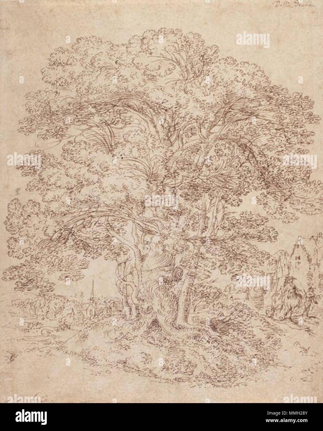 Inglese: Paesaggio con un grande albero . tra circa 1670 e circa 1689. Gillis Neyts - Paesaggio con un albero di grandi dimensioni Foto Stock