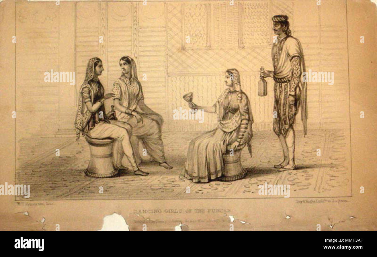 . Inglese: "ancing ragazze del Punjab,' una incisione in acciaio, 1840's Fonte: ebay, nov. 2005 . 1840. Sconosciuto Ragazze Danza del Punjab Foto Stock