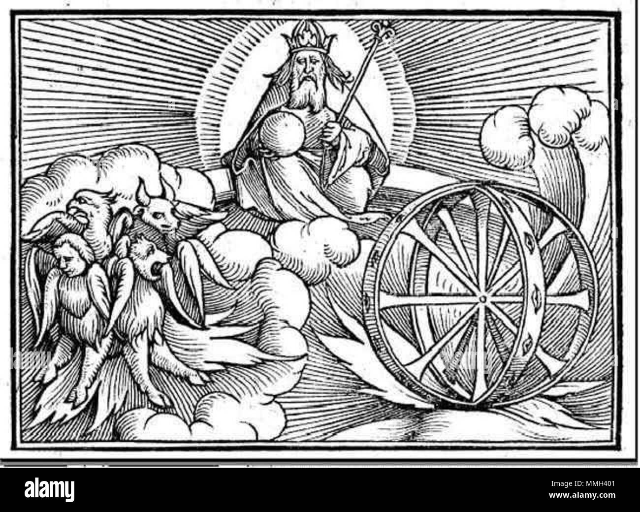 . Deutsch: Holzschnitt: Visione Ezechiels aus der Zürcher Bibel inglese: Xilografia: Ezechiele la visione da Zurigo la Bibbia . 1538 o versioni precedenti. Hans Holbein der Jüngere la visione di Ezechiele Zurigo la Bibbia Foto Stock