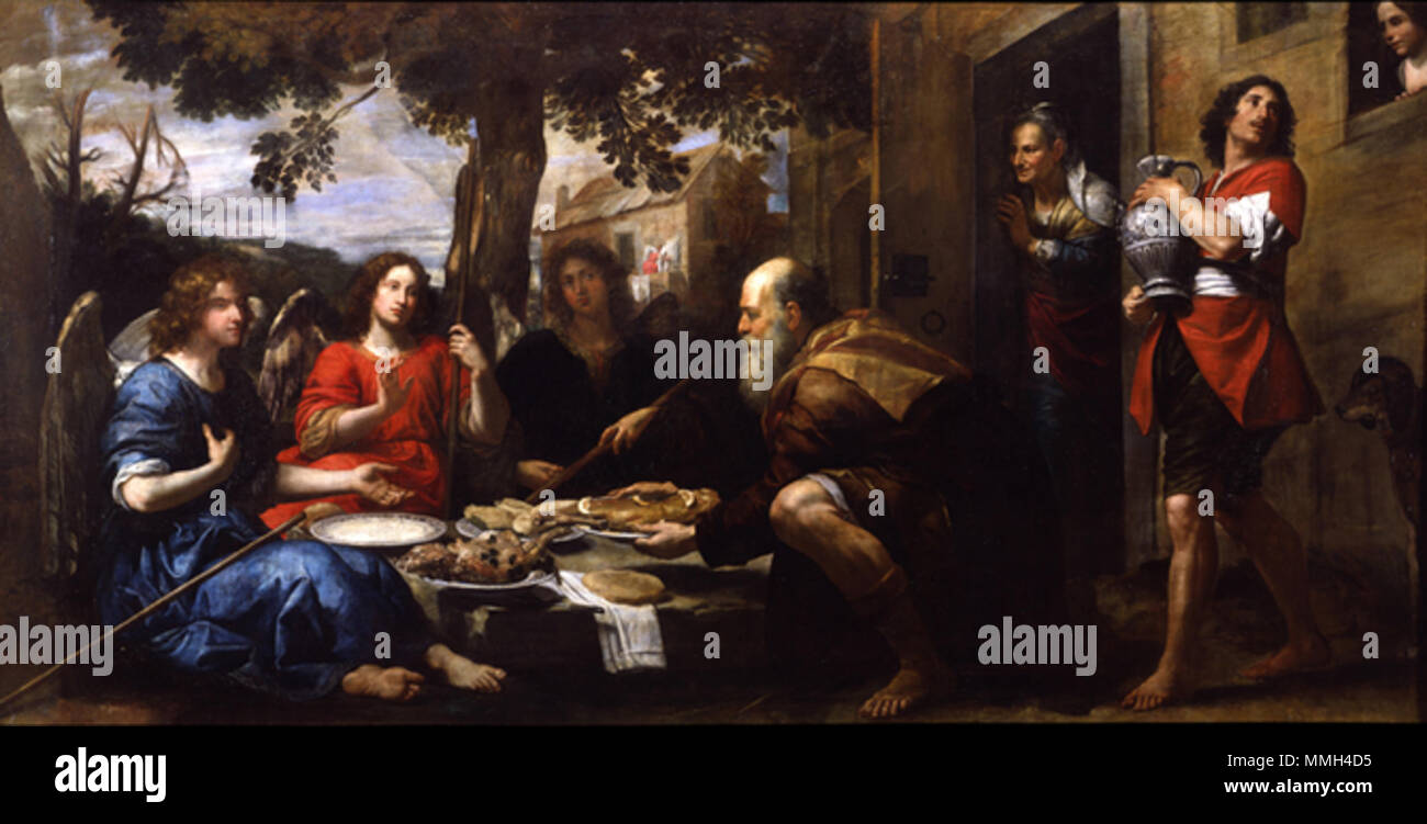 Convitto di Abramo o Abramo e i 3 angeli Abramo e i tre angeli Convito di Abramo con i tre angeli di Domenico Fiasella,il Sarzana Foto Stock