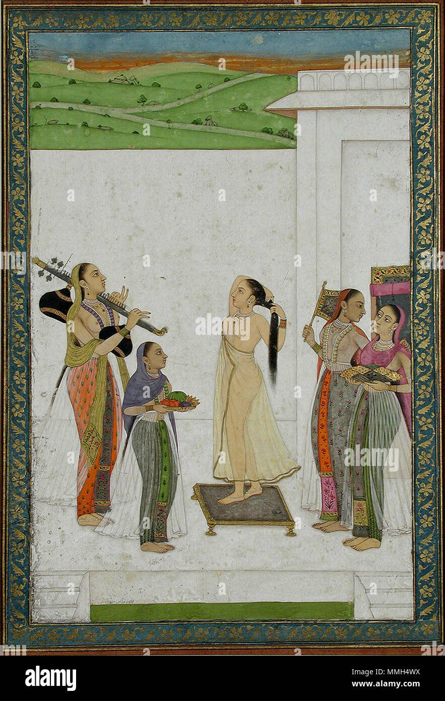 . Inglese: Data di creazione: ca. 1725 Dimensioni display: 9 7/16 in. x 6 3/8 in. (24 cm x 16.2 cm) Linea di credito: Edwin Binney terza raccolta numero di adesione: 1990.524 Collection: il San Diego Museum of Art . 29 ottobre 2001, 12:08:24. Inglese: thesandiegomuseumofartcollection una donna completando la sua toilette (6125088708) Foto Stock