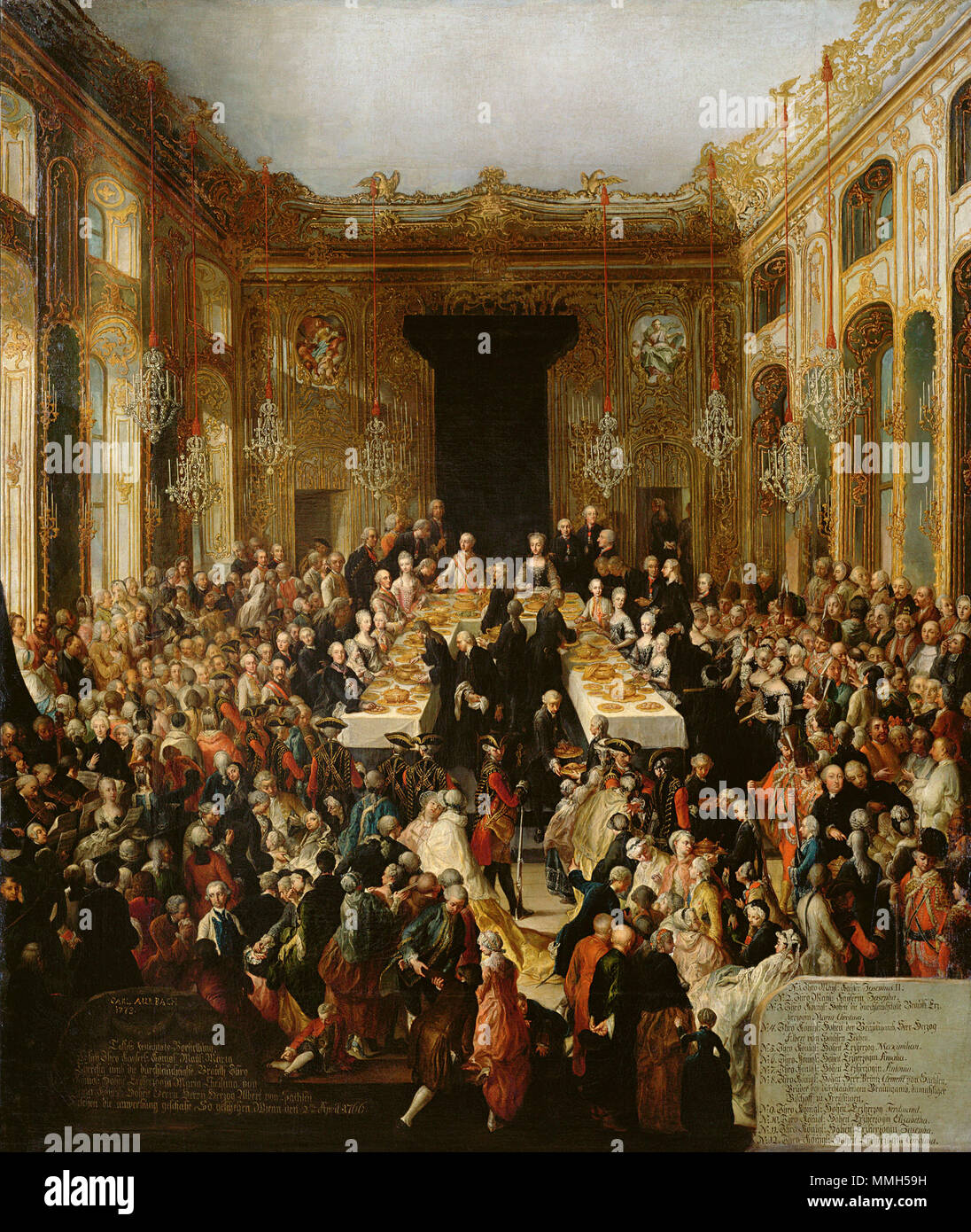 . Inglese: Corte Banchetto per celebrare l'impegno dell'Arciduchessa Maria Cristina al Principe Alberto di Sassonia . 1766. Corte Banchetto per celebrare l'impegno dell'Arciduchessa Maria Cristina al Principe Alberto di Sassonia Foto Stock