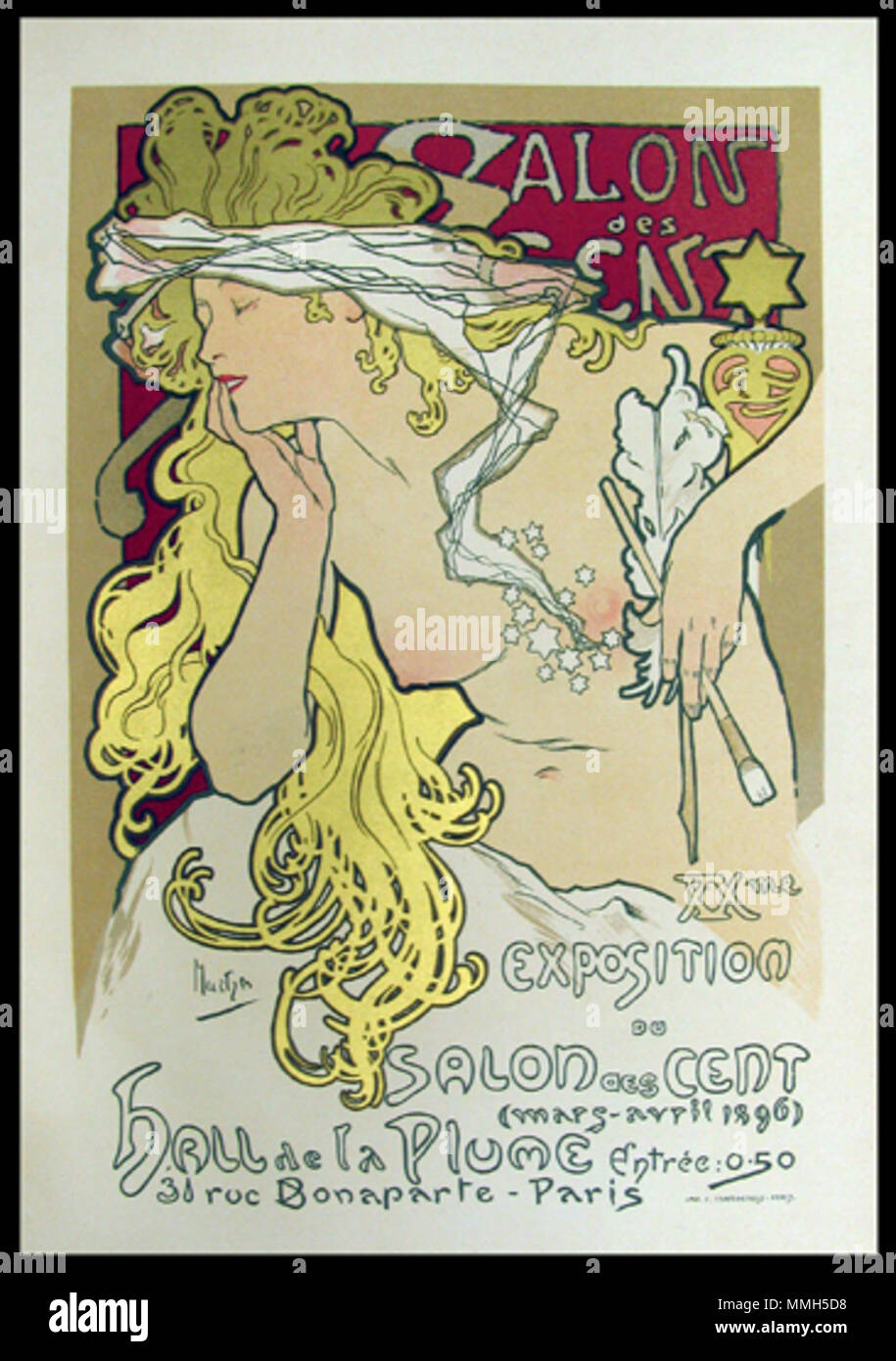 . Inglese: Alphonse Mucha esposizione poster. 1896 . Alphonse Mucha (1860-1939) nomi alternativi Alphonse Maria Mucha Descrizione Czech-Austro-ungherese poster artist, litografo, fotografo, designer grafico, pittore e francobollo designer fotografo cecoslovacco, pittore illustratore e patriota. A prescindere dalla sua produzione artistica era un avvocato per l'unificazione di Czekoslovakia per la quale ha progettato il primo delle banconote in euro nel 1918. Data di nascita e morte 24 Luglio 1860 14 Luglio 1939 Luogo di nascita e morte Ivan?ghiaccio, Austria-Ungheria Praga, Cecoslovacchia la posizione di lavoro Foto Stock