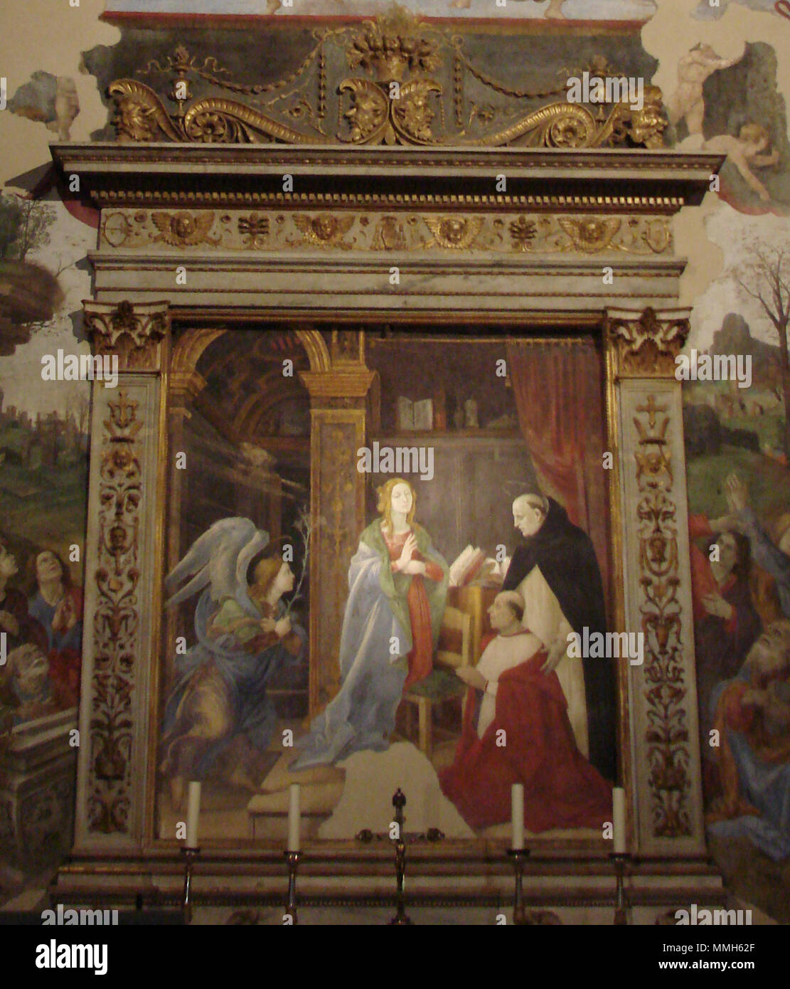 . Cappalla carafa 07 annunciazione . tra 1487 e 1493. Filippino Lippi (1457-1504) nomi alternativi Filippino Fiorentino; Philippe Lippi fils; Lippi Descrizione pittore italiano Data di nascita e morte circa 1457 18 aprile 1504 Luogo di nascita e morte Prato (Toskana) Firenze sede di lavoro Firenze, Roma competente controllo : Q296265 VIAF:?100260937 ISNI:?0000 0001 2103 3950 ULAN:?500018029 LCCN:?n79063144 NLA:?36555788 WorldCat Cappalla carafa 07 annunciazione Foto Stock