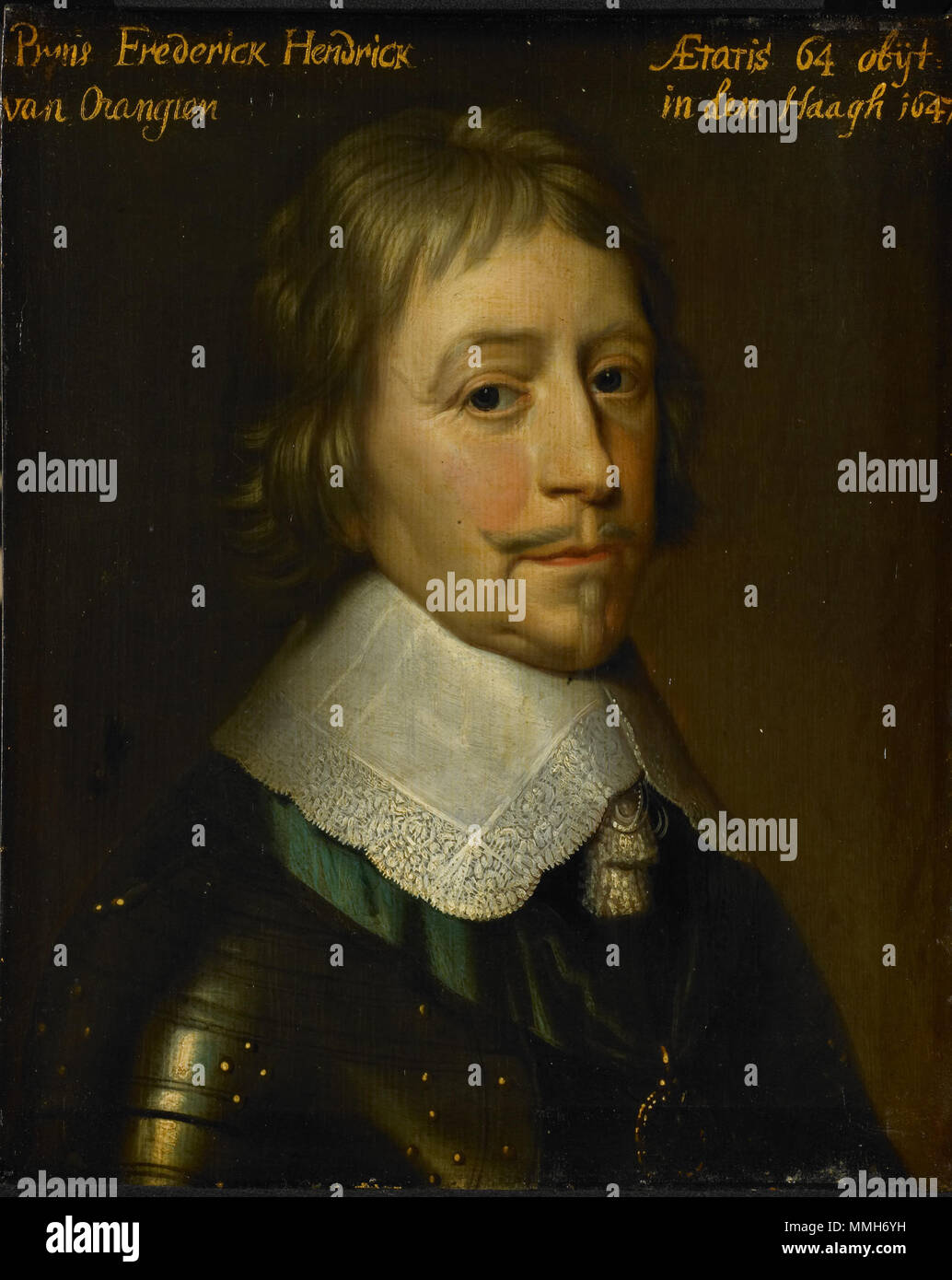 . Parte della serie di Leeuwarden, una serie di ritratti dei funzionari militari da ottanta anni di guerra come pure membri della casa di Orange-Nassau, per la prima volta documentata nel 1633 nell'Stadhouderlijk Hof (Stadholder's Court) in Leeuwarden (vedere l'oggetto storia). Ritratto di Frederick Henry (1584-1647), il principe di Orange.. circa 1653. Dopo Gerard van Honthorst 002 Foto Stock