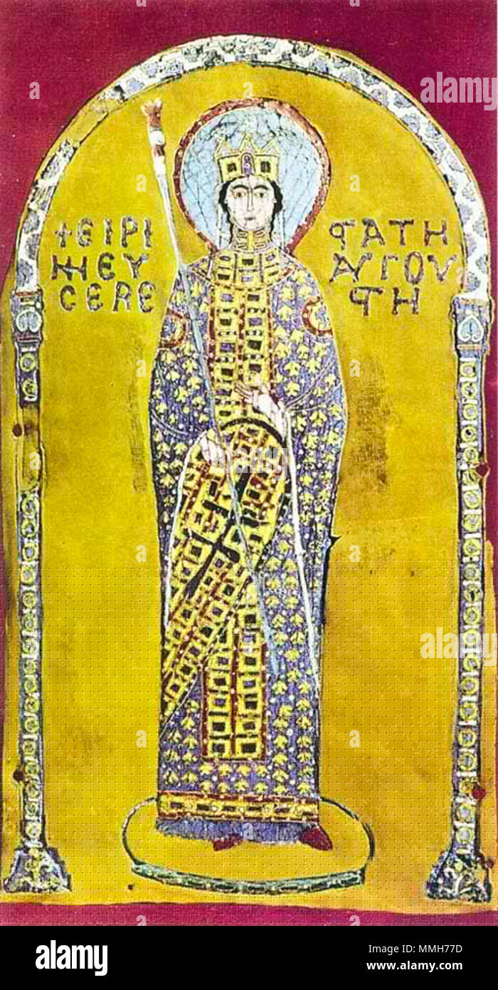 . Imperatrice bizantina Irene (immagine da 'Pala d'Oro, Venezia). Come ci sono stati molti Empresses dal nome Irene, gli studiosi ritengono che ella era Irene Doukaina. Vedere studio qui. L'iscrizione dice 'ΕΙΡΗΝΗ ΕΥΣΕΒΕΣΤΑΤΗ ΑΥΓΟΥΣΤΗ' (IRENE più rispettati AUGUSTI Augustus in forma femminile), non offrire alcun altro indizio. Lo smalto della imperatrice è associato con una placca di simili dimensioni raffigurante il doge Ordelaffo Falier (sia fiancheggianti un immagine di Maria, la Madre di Dio), vedere in File:Venezia, pala d'oro, Madonna tra i donatori irene e l'imperatore Giovanni II Comneno, trasformato nel doge Ordelaffo Falier.JPG, w Foto Stock